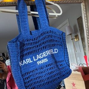 Karl Lagerfeld Blue EMBROIDERED Tote Bag